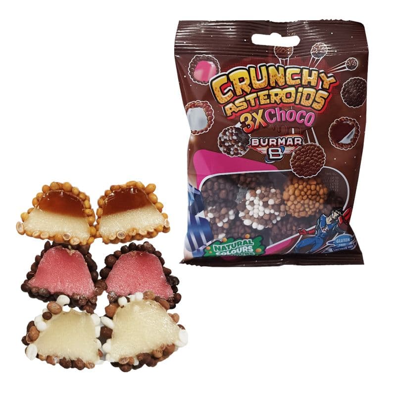 CRUNCHY 3 x CHOCO 90g / dvoslojno kremasto punjenje čoko jagoda,čoko vanilija,čoko karamela, posute hrskavim granulama