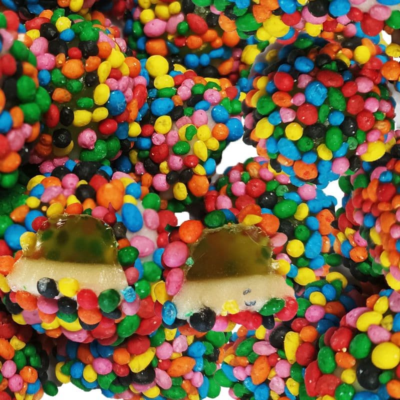  CRUNCHY SOUR DISCO B 1kg dvoslojna tekstura sa okusom jabuke, posute kiselim i hrskavim granulama sa  sedam različitih okusa 